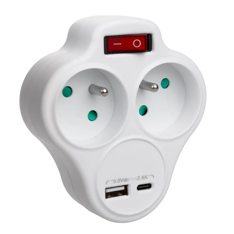 Prise électrique Maclean, multiprise à 2 prises et ports USB A/C 2,4 A, type E, 2 x 16 A, MCE336 E