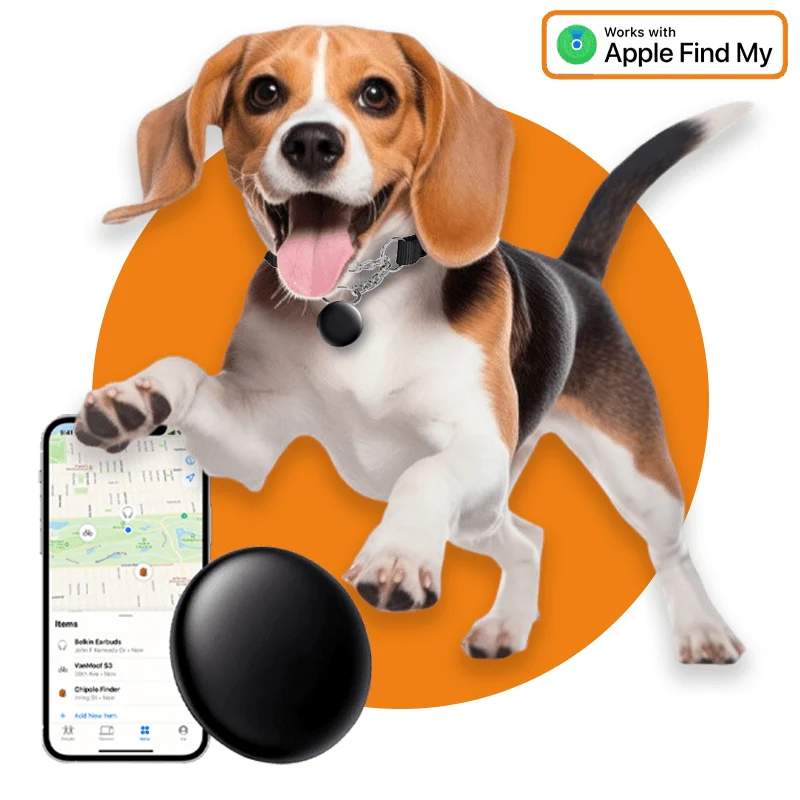 Smart Tag Bluetooth/GPS Hondentracker – Volg je Huisdier met Tracer Maps en Zoek Mijn App iOS/iPhone – Zwart
