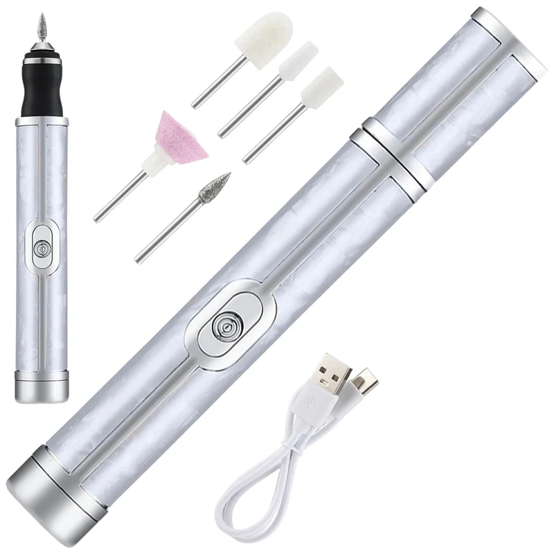 Trendmix Draadloze Elektrische Nagelvijl Nagelfrees Met 5 Bitjes Wit - 4 Bedieningsmodi - Manicure Pedicure Set Elektrisch - Oplaadbaar - USB C Kabel