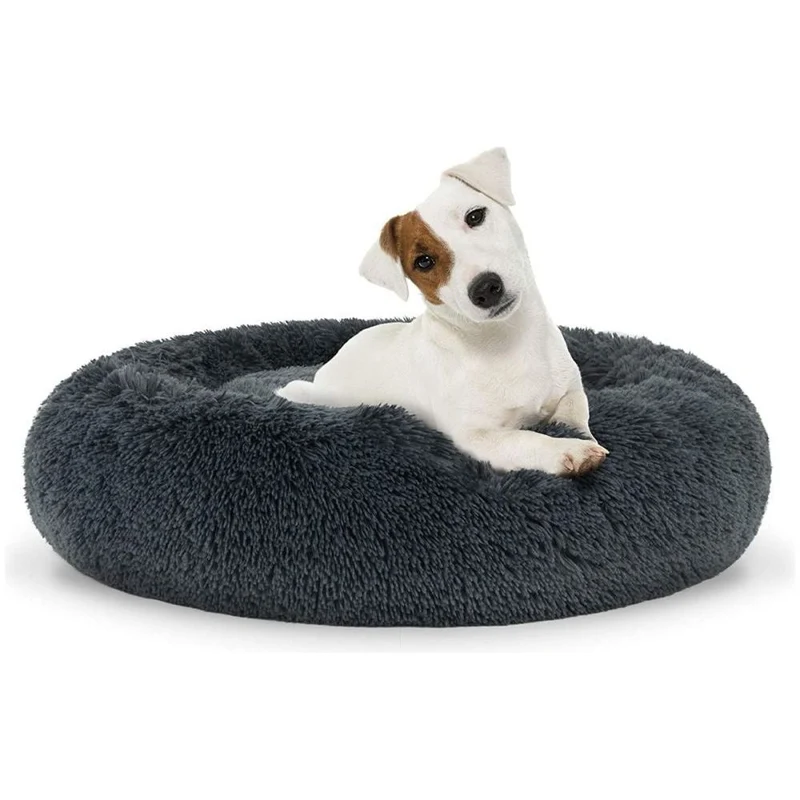 Hondenmand of Kattenmand Pluche Kussen Bed Maat M 60cm - Donkergrijs - Geschikt Voor Een Medium Hond of Kat Tot 9 kg