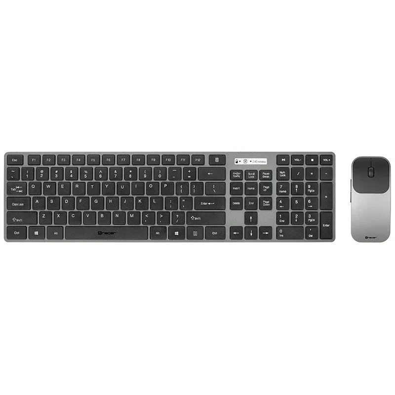 Tracer RF Nano Draadloos Toetsenbord en Stille Muis Set – QWERTY – 2.4 GHz – Slank Design – 10m Bereik – Zwart/Grijs