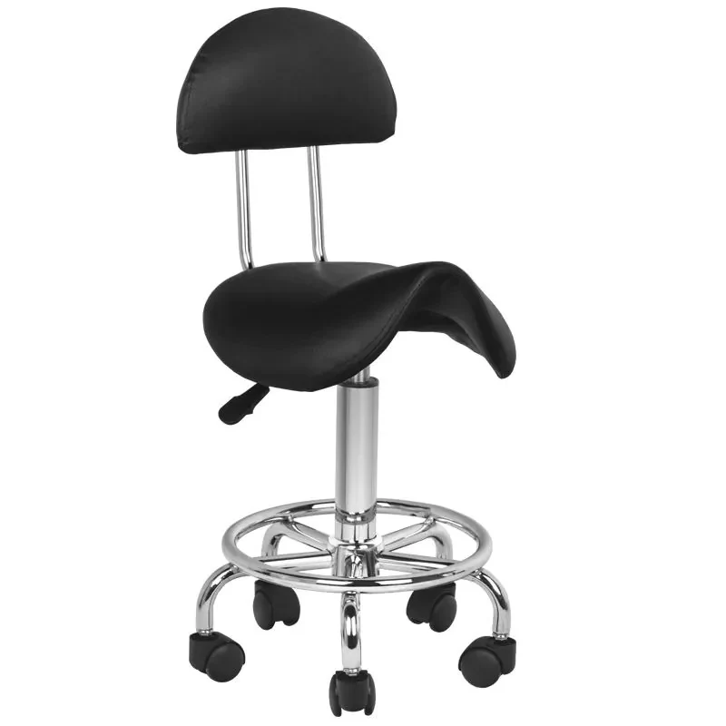 Cosmetische Ergonomische Zadelkruk 6001 Zwart – Met Rugleuning – Verstelbare Kapperskruk – Professionele Werkkruk