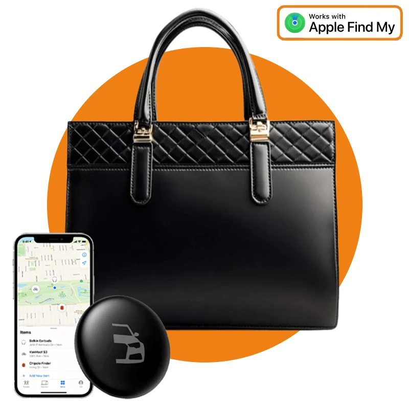 Smart Tag Bluetooth/GPS Handtas Tracker – Bescherm je Tas met Tracer Maps en Zoek Mijn App iOS/iPhone – Zwart