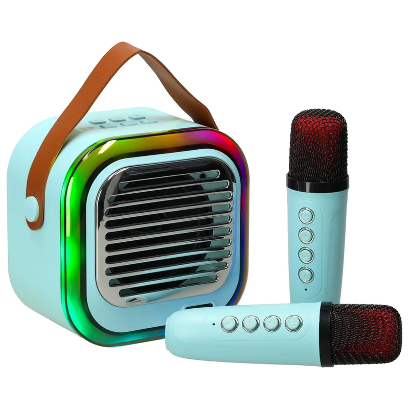 Retro Karaoke Set Met 2 Microfoons - Draagbare Bluetooth USB LED Luidspreker - KaraokeSet - Muziekspeler - Blauw