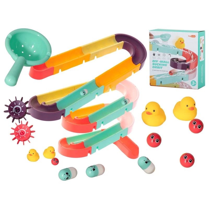 Badspeelgoed met Eendjes – Waterval Glijbaan & Knikkerbaan – Kinderbad Waterspeelgoed met Zuignappen – Geel