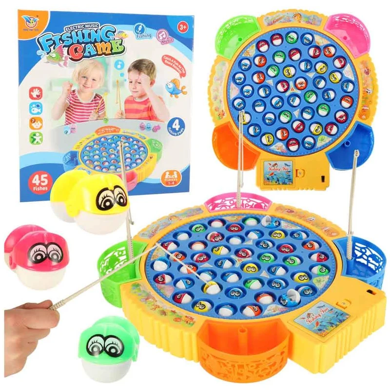 Familiespel Vissen Vangen – Visarcade Hengelspel – 45 Vissen + 4 Hengels – Actiespel voor 1 tot 4 Spelers – Interactief Gezelschapsspel met Muziek & Licht