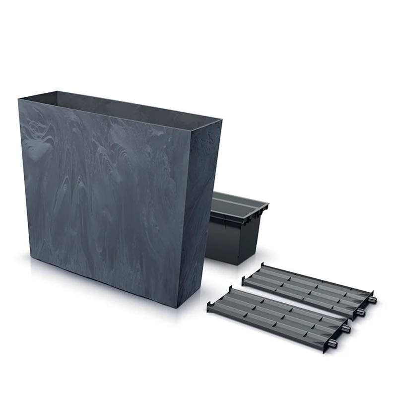 Bac à plantes avec pot intérieur Prosperplast Urbi Case Beton Effect Tower Bac à fleurs pour l'intérieur et l'extérieur Rectangulaire en plastique (77x23,5x68,7cm, Anthracite)