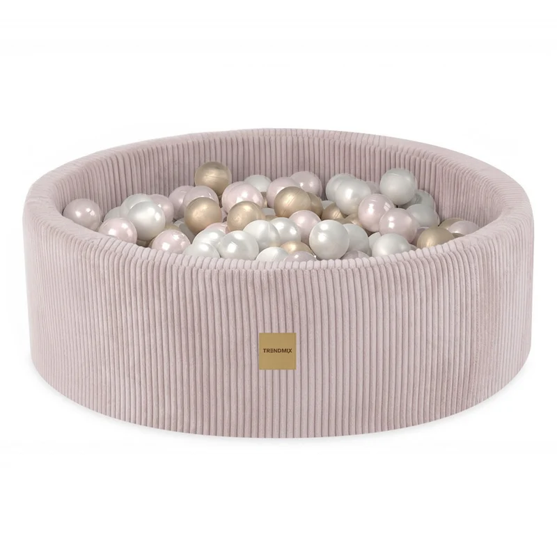 Luxe Ronde Ballenbak 90x30 cm met 200 Ballen – Roze Corduroy Ballenbad voor Baby & Peuter – Trendmix Educatief Speelplezier