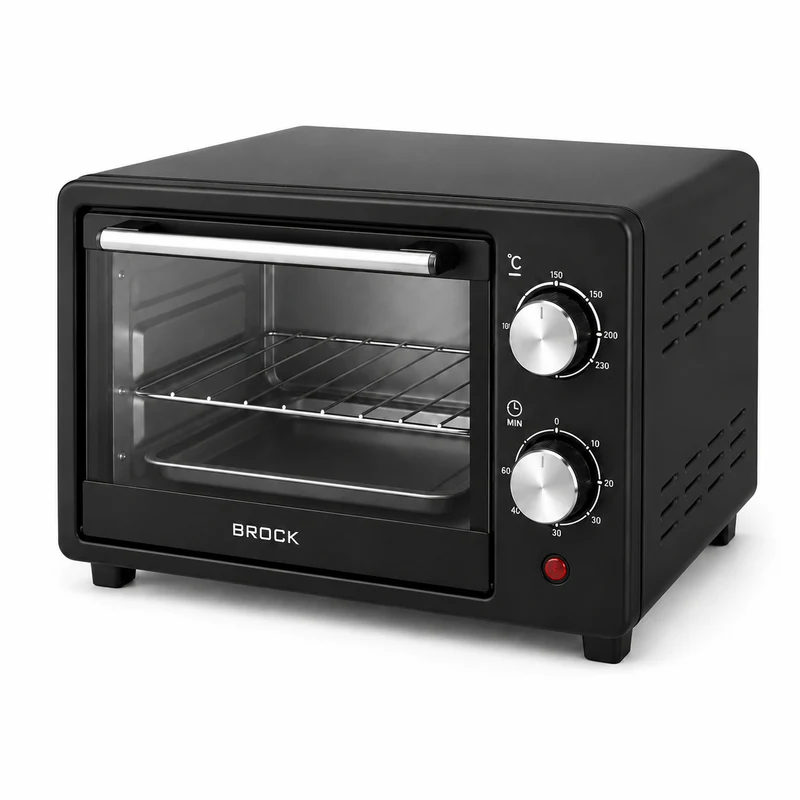 BROCK Elektrische Mini Oven 9L – Vrijstaande Compacte Oven – 650W – 100-230°C – Kleine Bakoven voor Camping of Keuken – Zwart