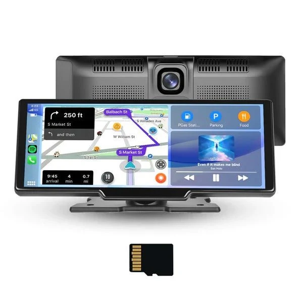 Podofo A3179 9.3-inch Auto Scherm met CarPlay en Android Auto – Inclusief Voor- en Achtercamera Dashcam