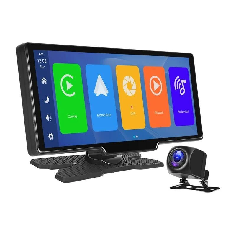 Podofo A3073 9.3-inch Auto Scherm met CarPlay en Android Auto – Inclusief Voor- en Achtercamera Dashcam