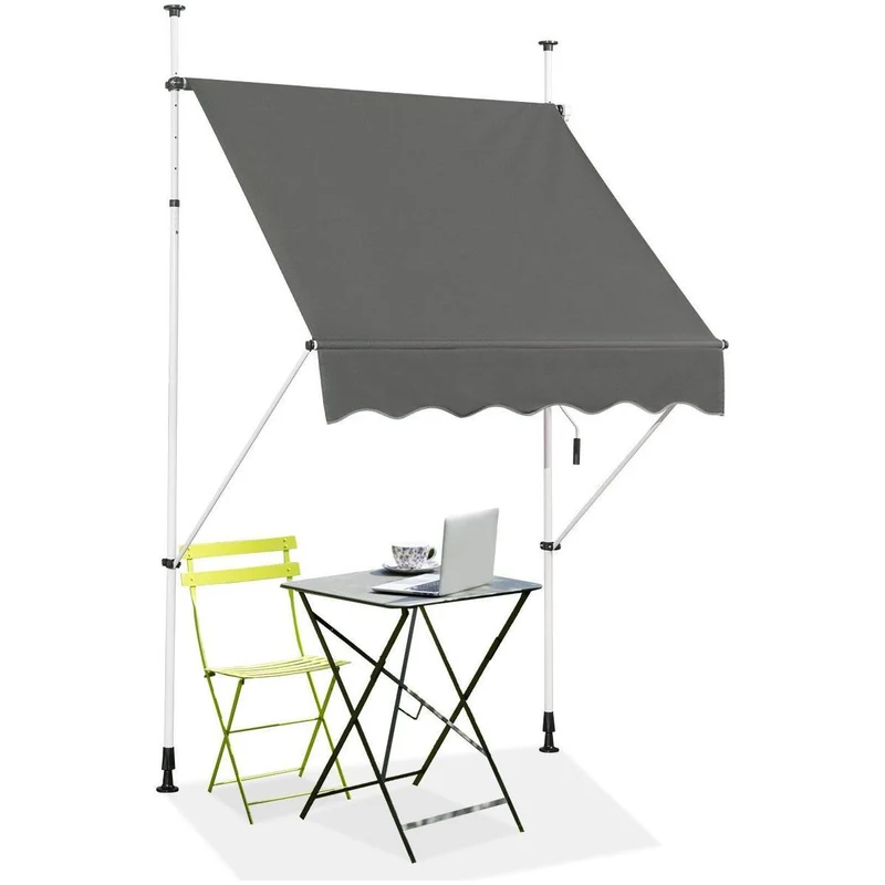 Trendmix Uitschuifbare Klemluifel 150×120 cm – Donkergrijs – Zonnescherm Zonder Boren – UV-bestendig – In Hoogte Verstelbaar tot 300 cm