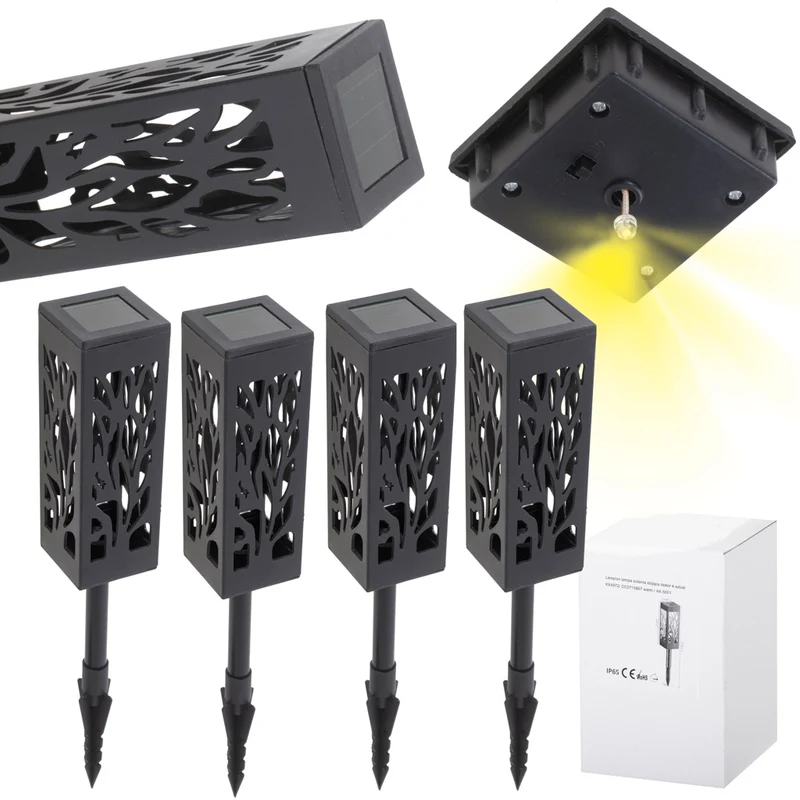 Ikonka Decoratieve Tuinlantaarns op Zonne-energie – Set van 4 – Warm Licht – Waterdichte Tuinverlichting – Buitenlampen voor Sfeervolle Tuindecoratie