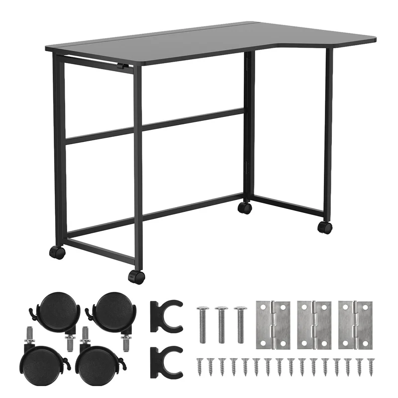 Table de bureau pliante Maclean, noire, mobile, 100 x 65 cm, 50 kg max., en angle, en forme de L, MC-1250 L/B