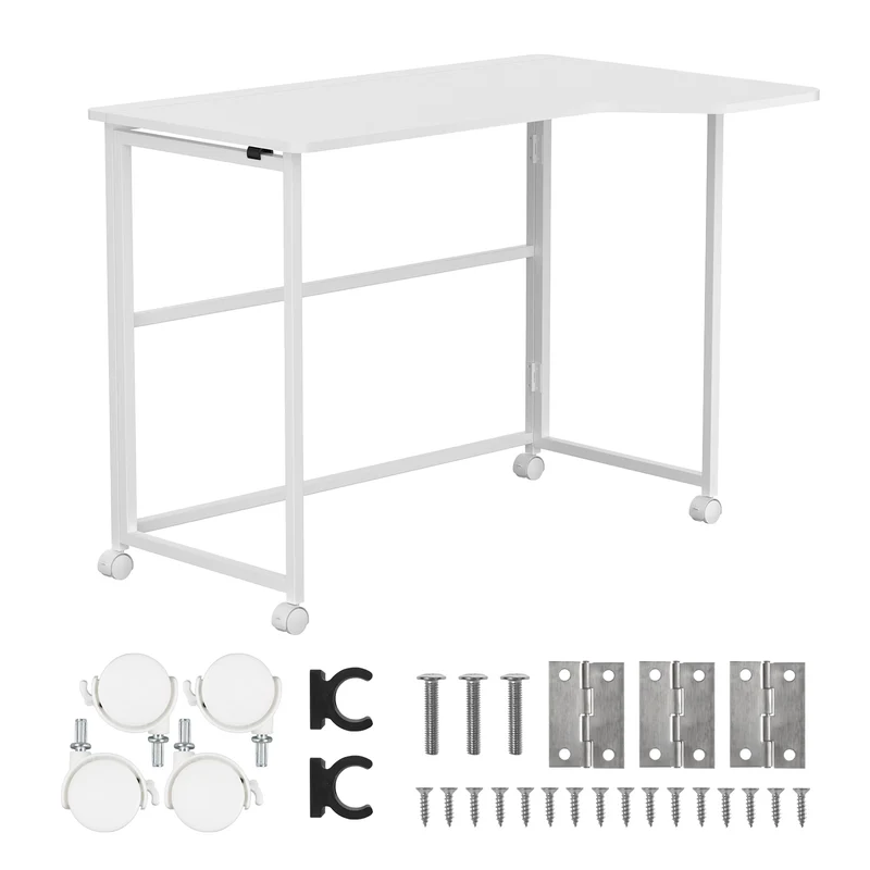 Bureau pliant Maclean, blanc, mobile, 100 x 65 cm, 50 kg max., en angle, en forme de L, MC-1250 L/W