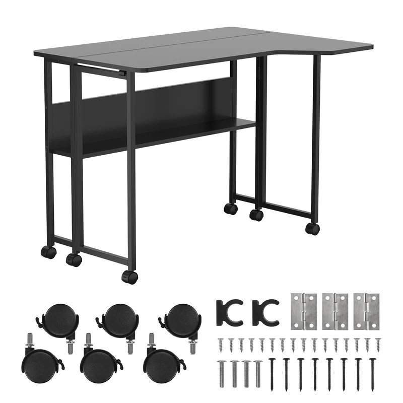 Bureau pliant / table Maclean, noir, mobile, 100 x 73 cm, 50 kg max., en angle, forme en L, MC-126 L/B