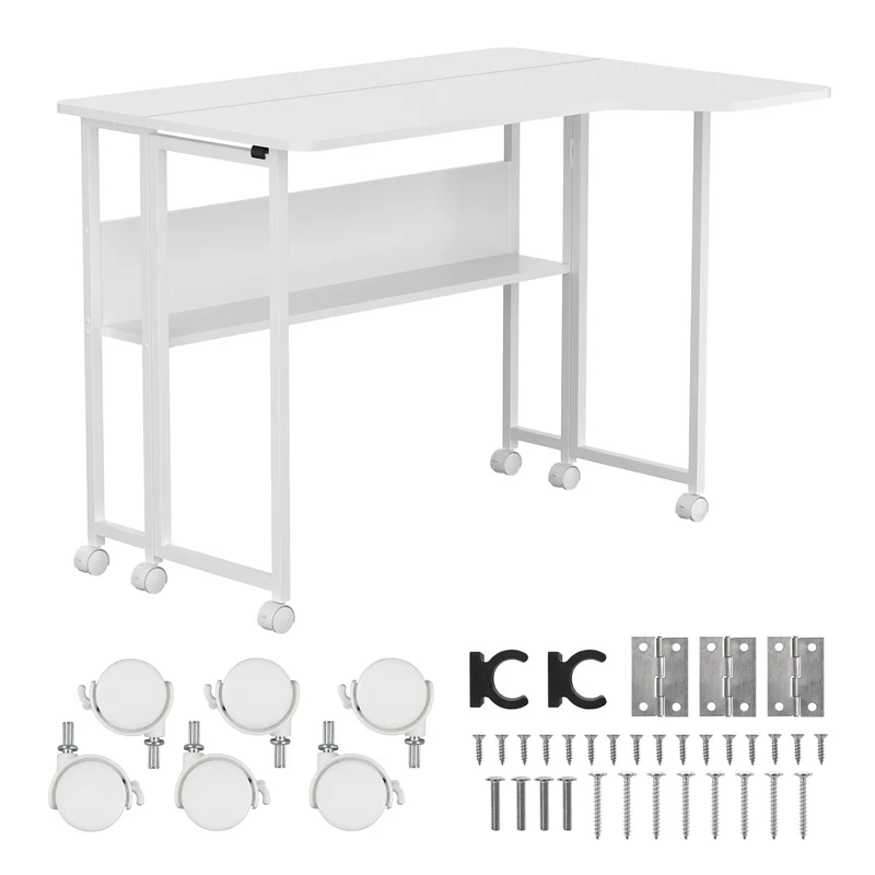 Bureau pliant / table Maclean, blanc, mobile, 100 x 73 cm, charge max. 50 kg, en angle, forme en L, MC-126 L/W