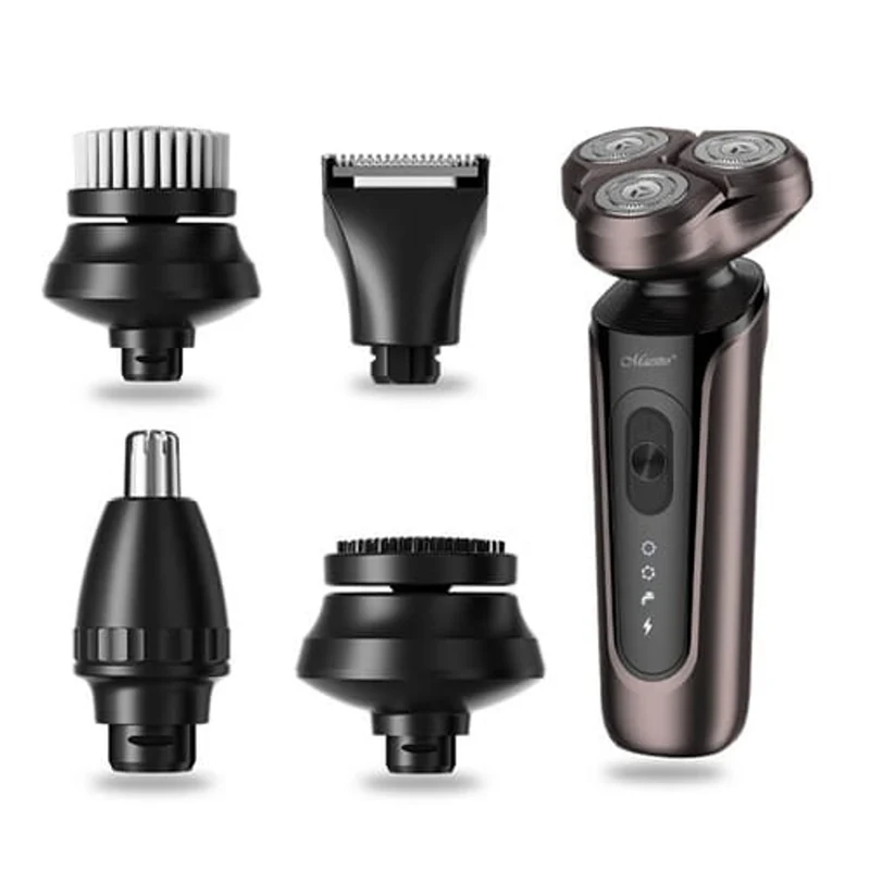 Kit de rasage 5 en 1 Maestro, rasoir, tondeuse pour le nez, brosse de nettoyage pour le visage, embout de massage, tondeuse pour les cheveux, boîtier étanche, jusqu'à 60 minutes d'autonomie, MR-674