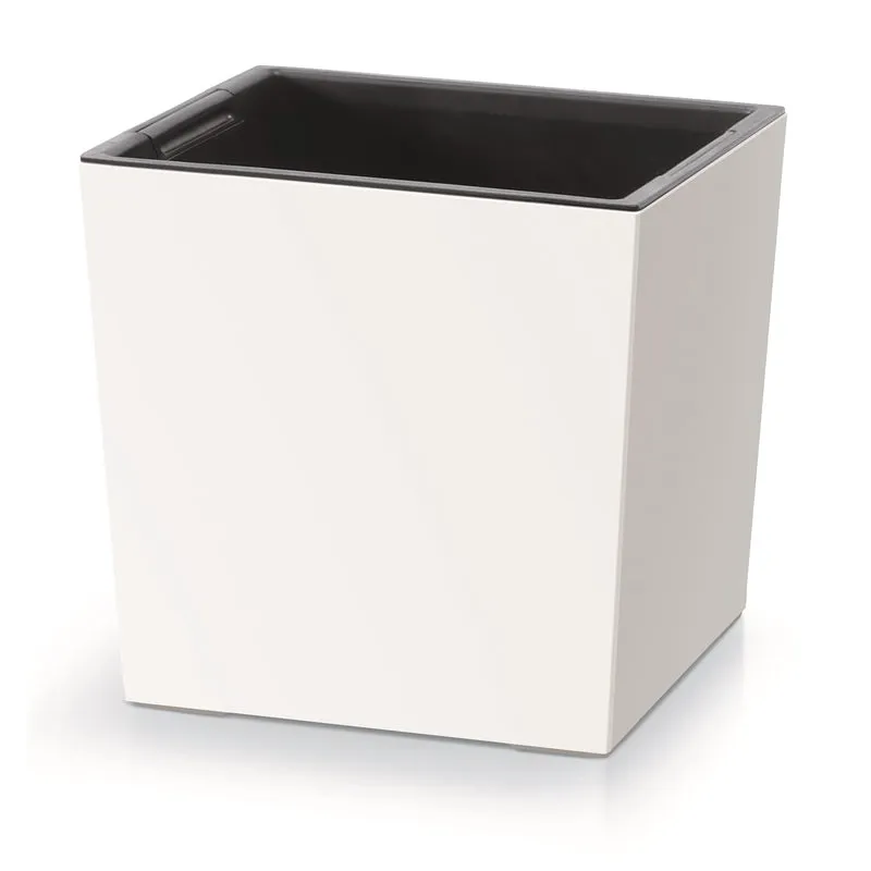 Pot de fleurs avec bac intérieur Prosperplast 2in1 Cache-pot Plastique Carré 24 cm x 24 cm x 23,5 cm (Blanc)