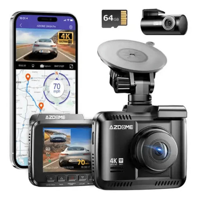 AZDome Dashcam GS63H Pro 4K 2CH Wifi Auto Video Recorder 64gb Zwart