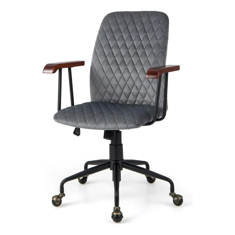 Trendmix Ergonomische Bureaustoel Grijs – Velvet Draaistoel met Wielen & Armleuningen