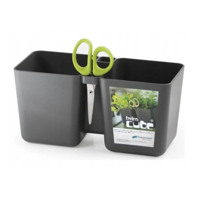 Pot pour herbes avec ciseaux Twins Cube graphite DTC245-426U