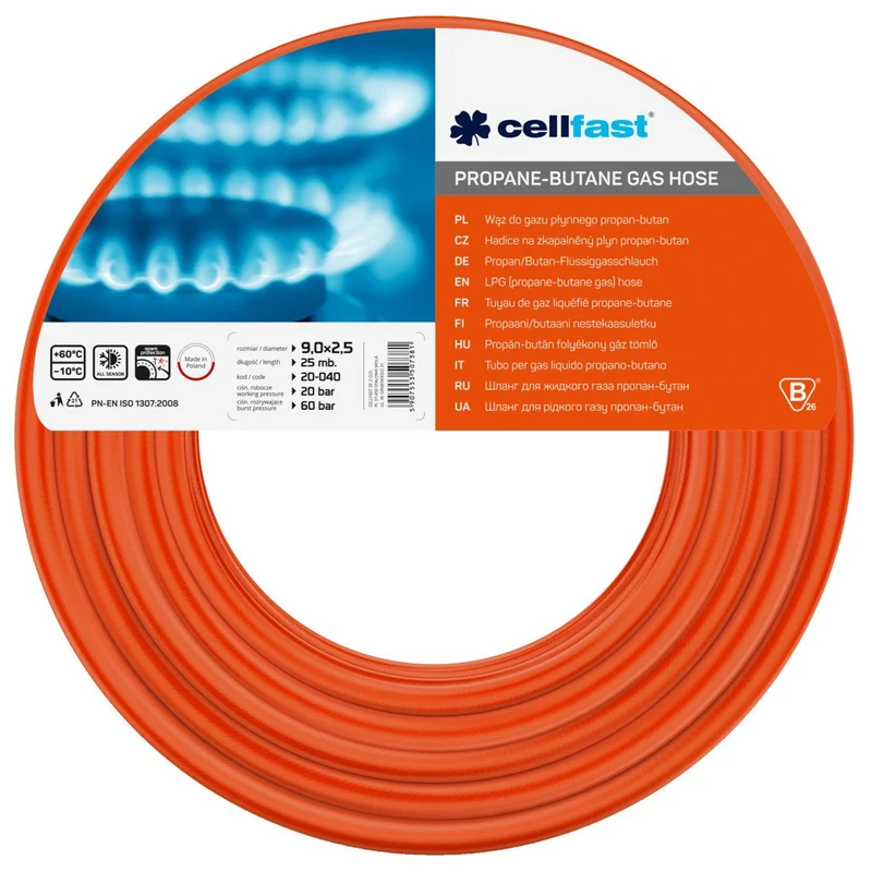 Tuyau de gaz GPL, Cellfast 20-040, 9x2.5 mm, longueur 25 m