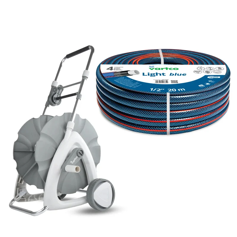 Chariot pour tuyau d'arrosage 1/2" 45 m + Tuyau d'arrosage Vartco Light Blue 1/2" 20 m Agaplast