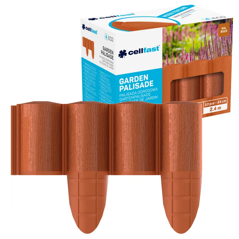 Palissade de jardin Cellfast, aspect bois, résistante au gel, longueur 2,4 m, couleur brique, 34-033