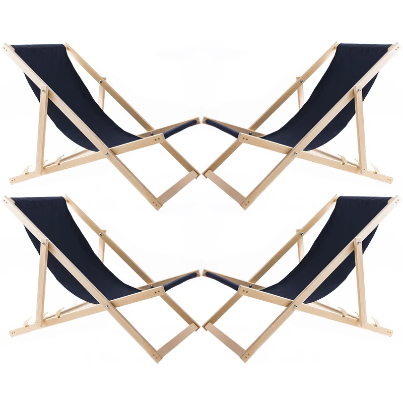Ensemble de quatre chaises longues, bleu foncé, Woodok, assemblées
