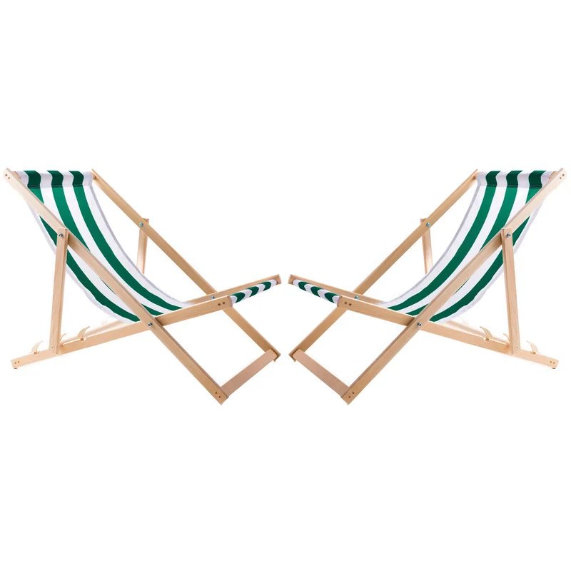 Jeu de deux chaises longues, rayures vertes, Woodok, assemblées
