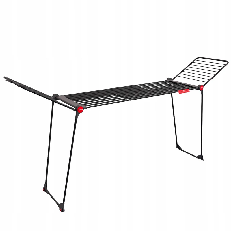 Séchoir à linge Vileda Infinity Flex Ultimate, couleur noire, jusqu'à 30 m² de surface de séchage, extensible, structure surélevée, crochets à linge, roulettes intégrées, 179620