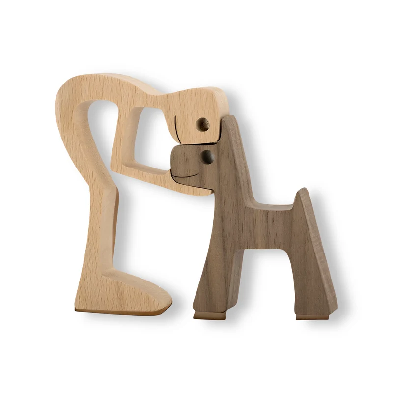 Paws of Love - Hond en Mens Handgemaakte Houten Sculptuur - Symbool voor Eeuwige Verbondenheid