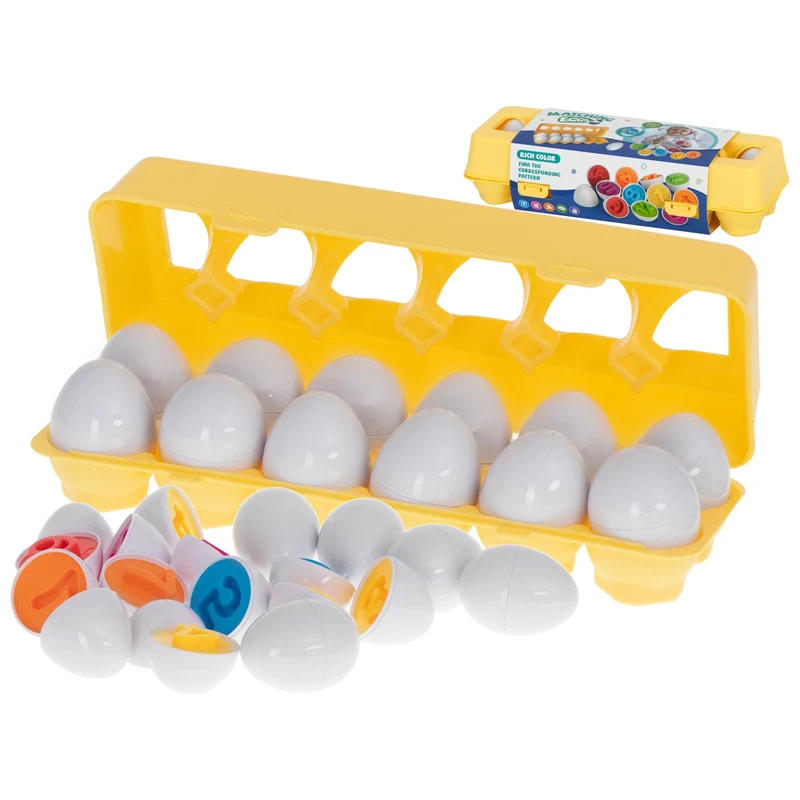 Eieren Sorteren Montessori Speelgoed – Educatieve Vormen & Kleuren Puzzel – 12-delige Sorteer Set – Sensorisch Speelgoed voor Peuters – Educatief Reisspeelgoed