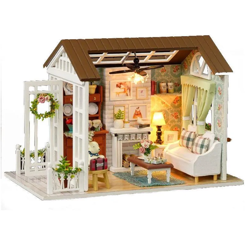 Ikonka DIY Modelbouw Woonkamer – Happy Times Miniatuurhuisje 20,6 cm – Creatief Miniatuur Bouwpakket