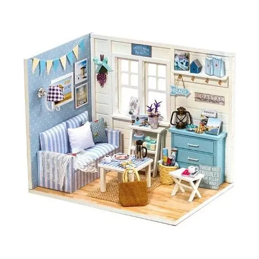 Ikonka DIY Modelbouw Woonkamer – Fresh Sunshine Miniatuurhuisje – Creatief Bouwpakket met LED