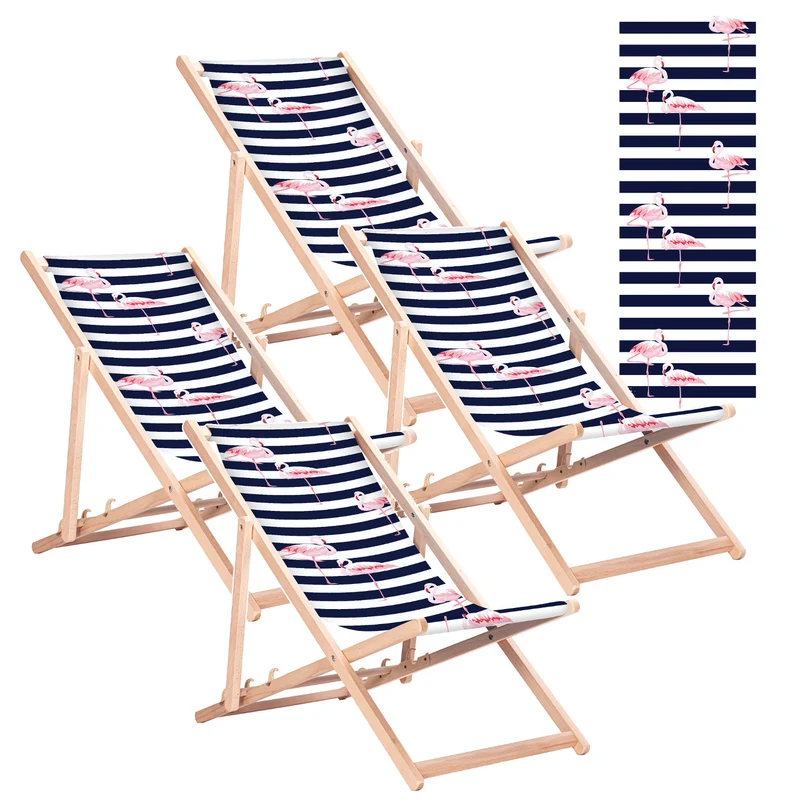 Chaise longue classique en hêtre GreenBlue GB183, motif « Flaming », lot de 4 pièces