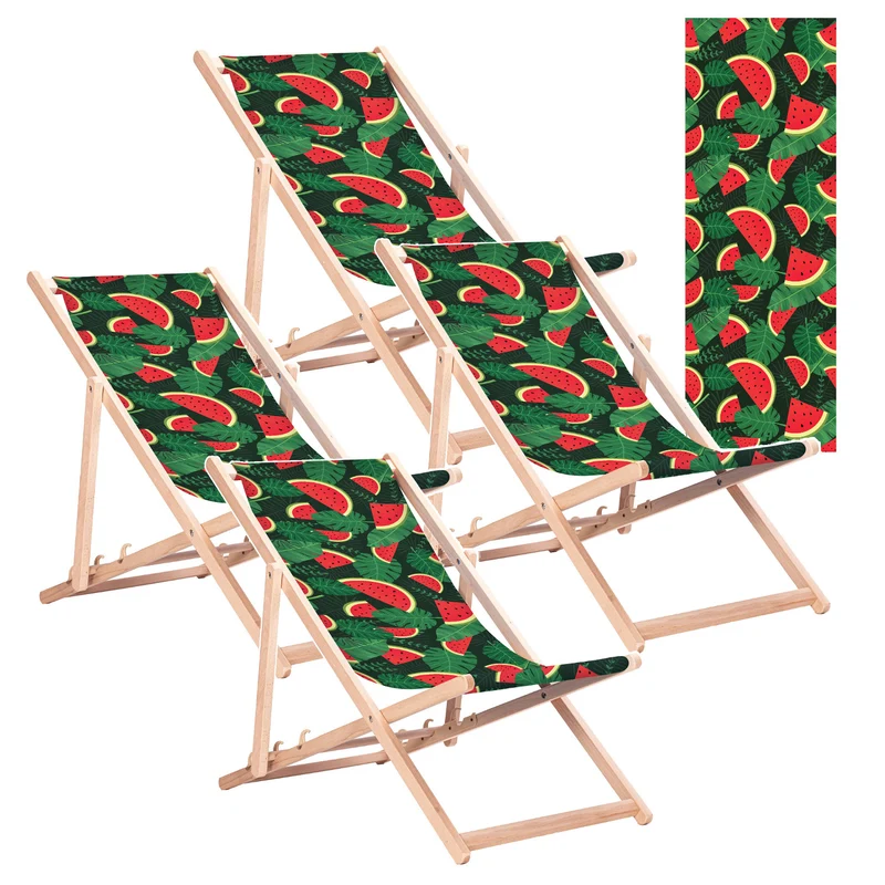 Chaise longue classique en hêtre GreenBlue GB183, motif « Pastèque », lot de 4 pièces