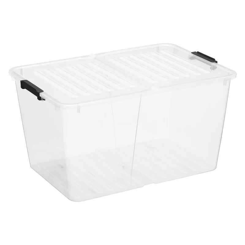Plast Team Home Box Flex 50L conteneur à double couvercle, couvercle rabattable, clips de sécurité, transparent, 23030800