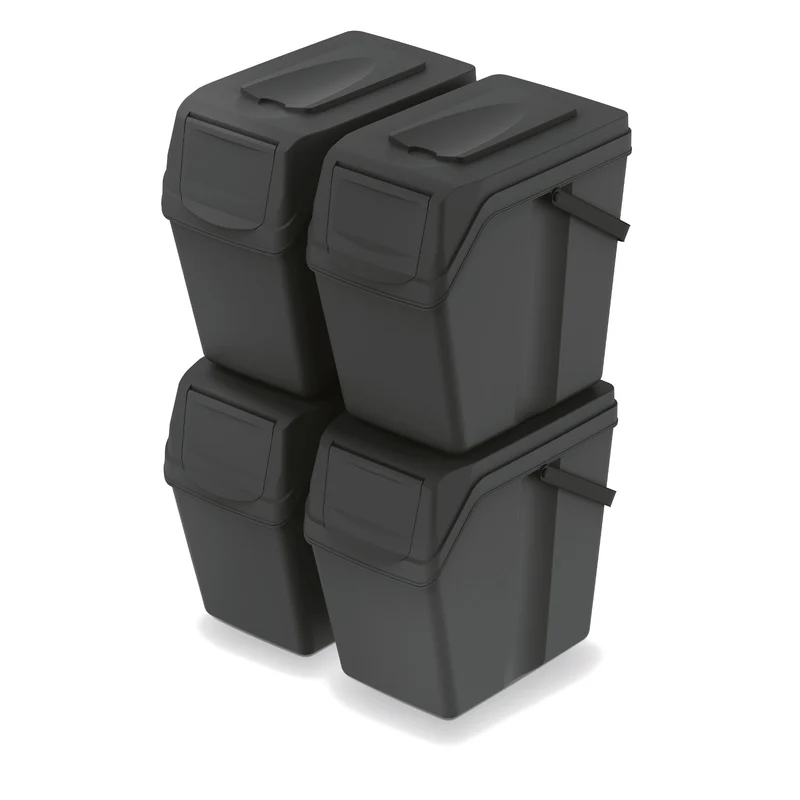 Ensemble de poubelles de tri Keden SORTI BOX 4x25l - noir recyclage