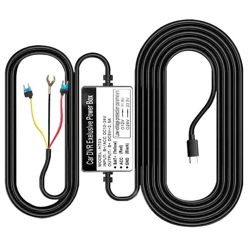 AZDome Auto Dashcam Continue Voeding Hardwire Kabel Voeding USB-C [3.5M 12v/24v]