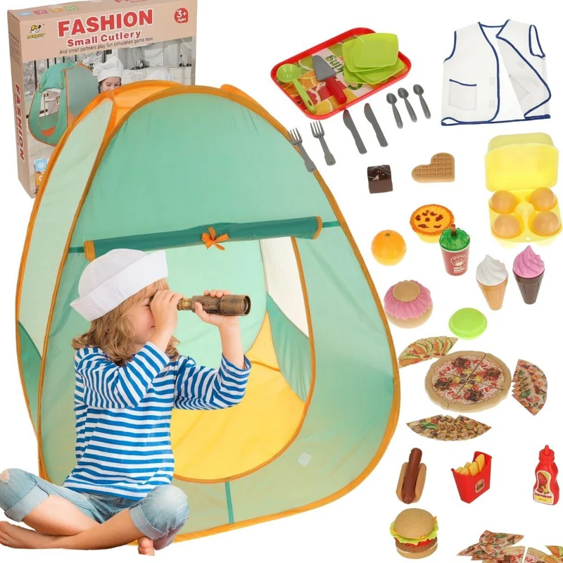 62-delige Zelfopvouwbare Kampeer Speeltent met Accessoires – Kindertent voor Binnen & Buiten – 75 x 75 x 89 cm