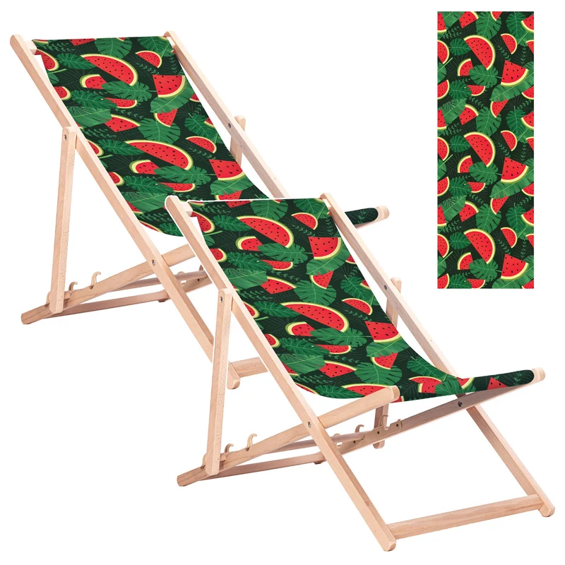 Chaise longue classique en hêtre GreenBlue GB183, motif « Pastèque », lot de 2