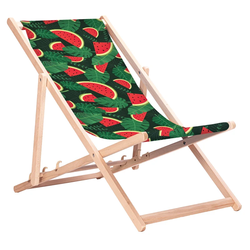 Chaise longue classique en hêtre GreenBlue GB183, motif imprimé « Pastèque »