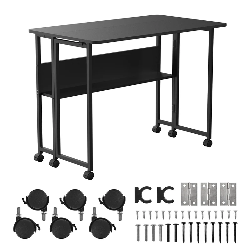 Table de bureau pliante Maclean, noire, mobile, plateau 100x58cm, max. 50kg, MC-126 B