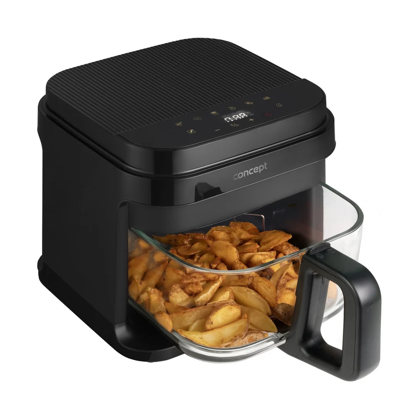 Friteuse sans huile Concept Glass&Fast, capacité 5,5 L, 7 programmes, écran tactile LED, mode de cuisson sain, récipient en verre, FR5500