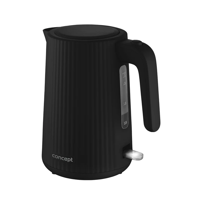 Bouilloire électrique Concept en plastique, 1,7L, design cannelé, triple système de sécurité, filtre à sédiments, indicateur de niveau d'eau, noir, RK2391