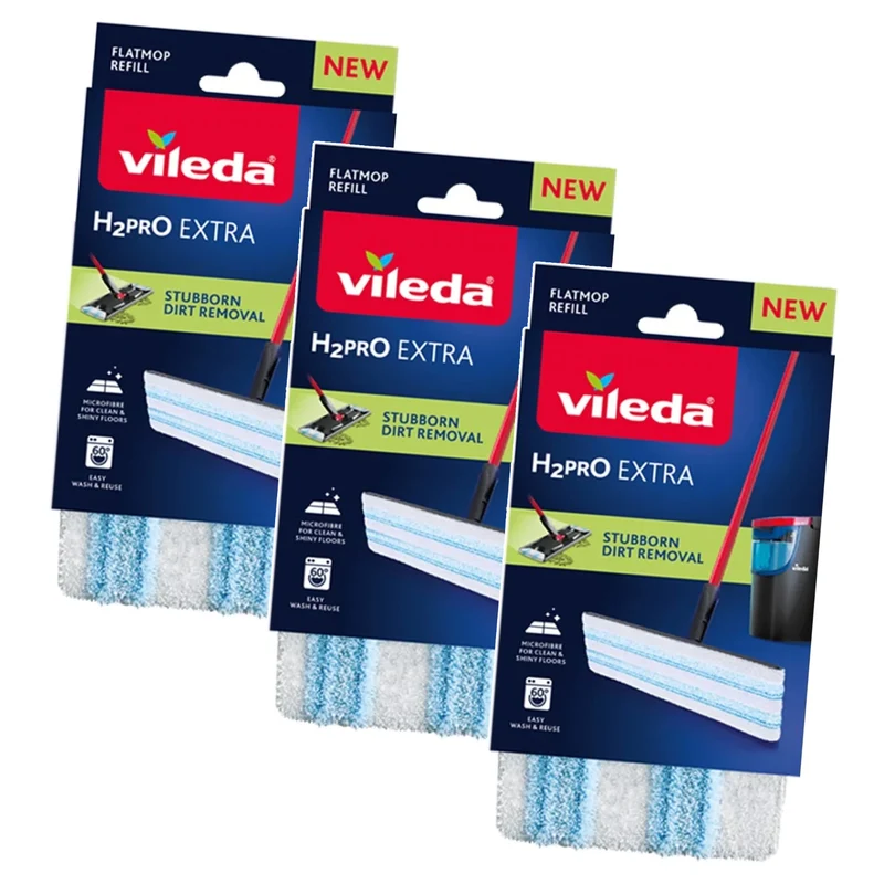 Recharge pour balai à franges plat Vileda H2prO, en microfibre, lavable en machine, 175786, lot de 3