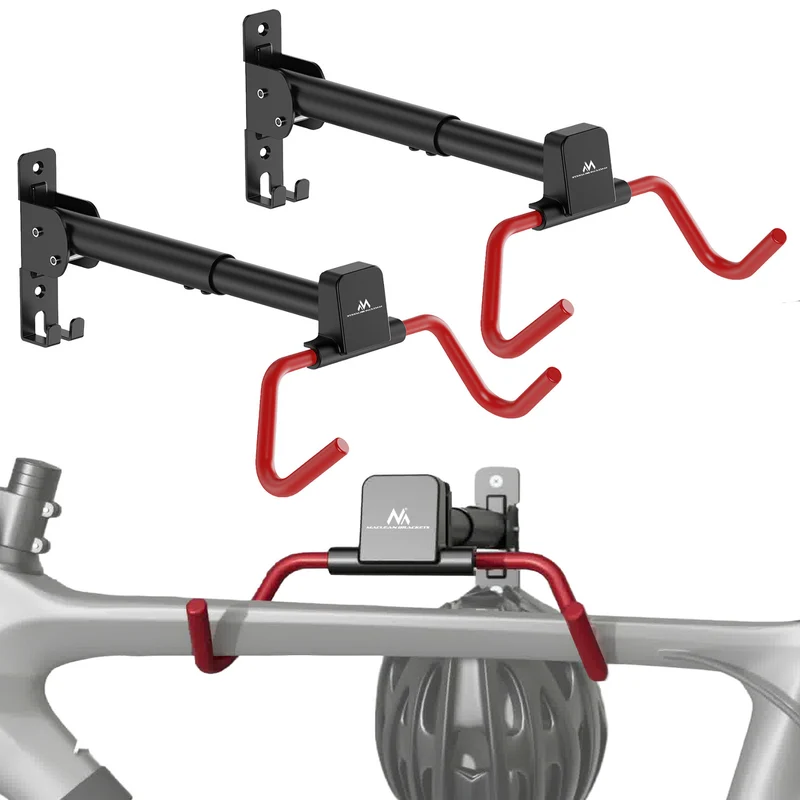 Support mural pour vélos Maclean, horizontal, en acier, charge maximale 30 kg, angle réglable, MC-172, lot de 2