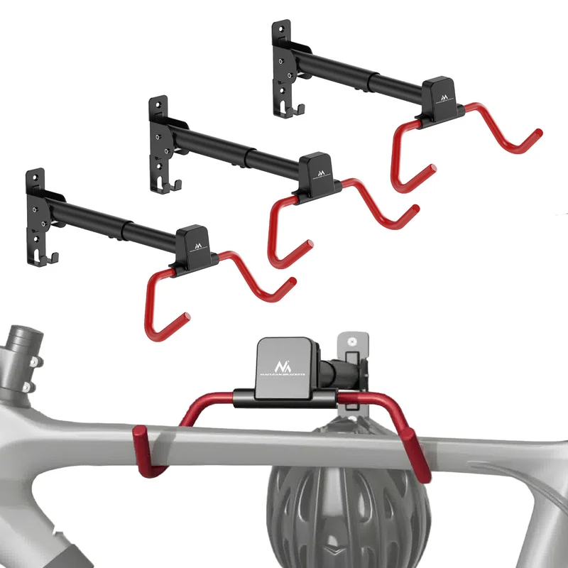 Support mural pour vélos Maclean, horizontal, en acier, charge maximale 30 kg, angle réglable, MC-172, lot de 3